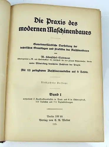 2 Bände Praxis moderner Maschinenbau 1926 Häntzschel