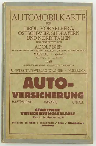 e11069 Automobilkarte für Tirol Vorarlberg Ostschweiz Südbayern Norditalien 1928