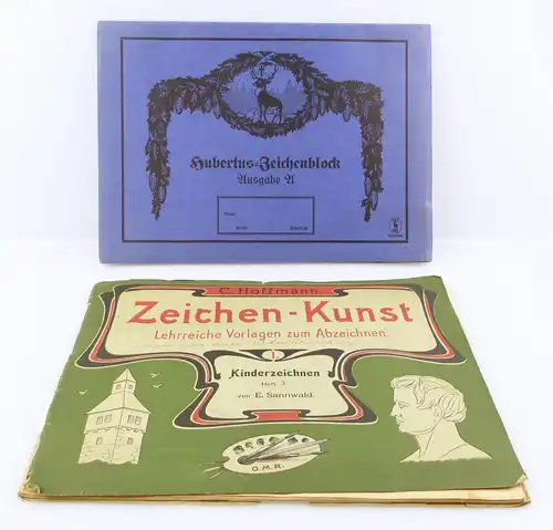 e11131 Hubertus Zeichenblock und Zeichenkunst Vorlagen zum Abzeichnen um 1900