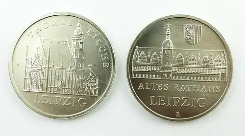 e11287 2x 5 Mark DDR Leipzig Thomas Kirche und Altes Rathaus 1984