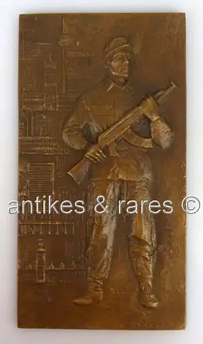Alte Bronze Gussplatte Relief Kampfgruppen der DDR Lauchhammer so028