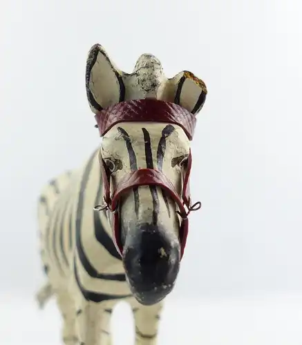 e9374 Antikspielzeug Tier Masse Figur Lineol wohl 50er Jahre Zebra mit Zaumzeug