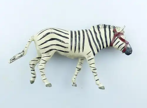 e9374 Antikspielzeug Tier Masse Figur Lineol wohl 50er Jahre Zebra mit Zaumzeug