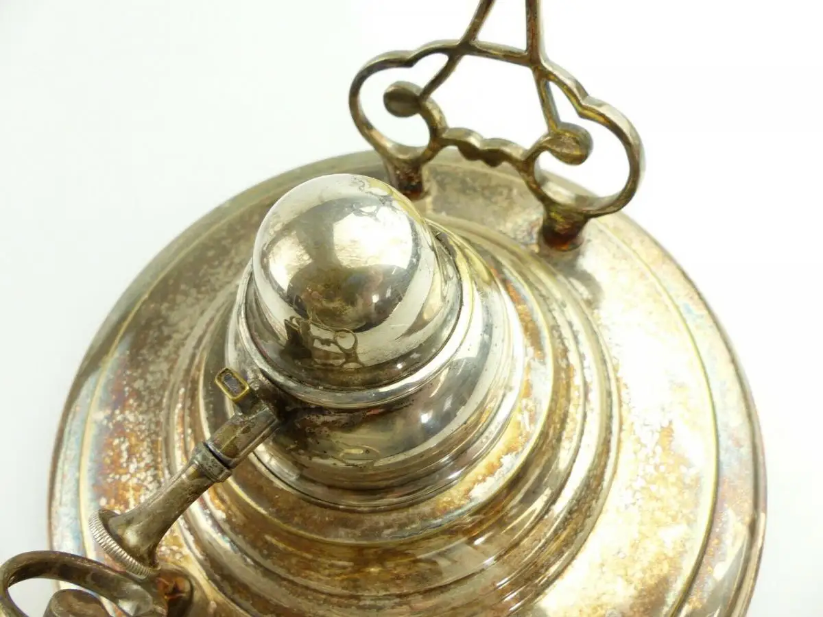 e11617 Toller alter Wasserkessel mit Brenner und Ständer versilbert um 1910 11