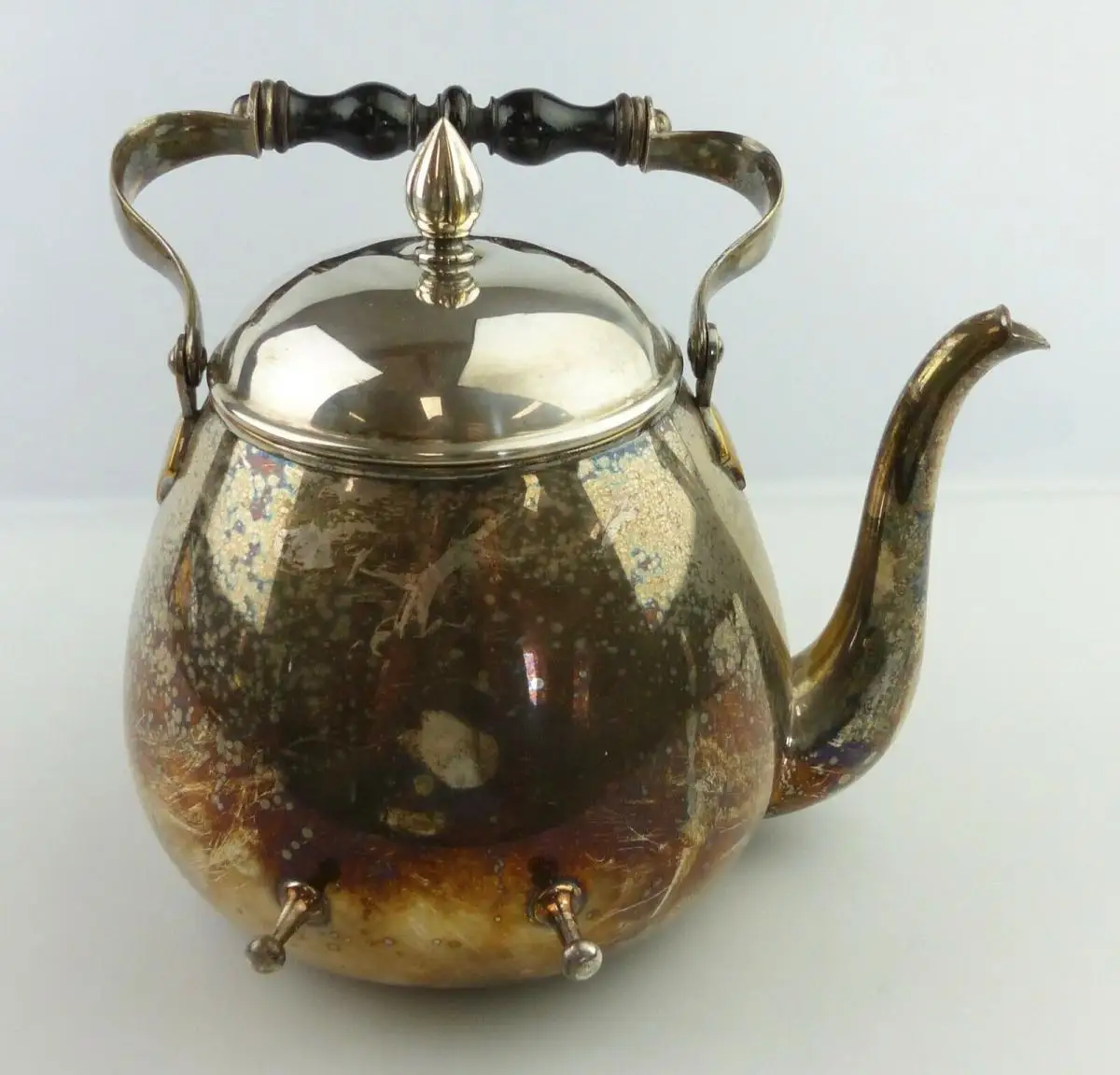 e11617 Toller alter Wasserkessel mit Brenner und Ständer versilbert um 1910 2