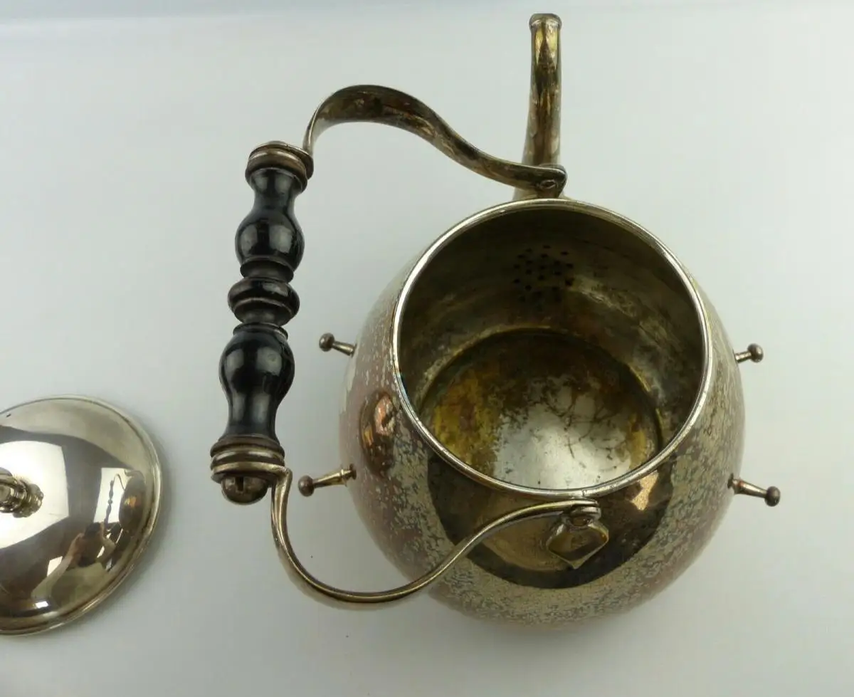 e11617 Toller alter Wasserkessel mit Brenner und Ständer versilbert um 1910 8
