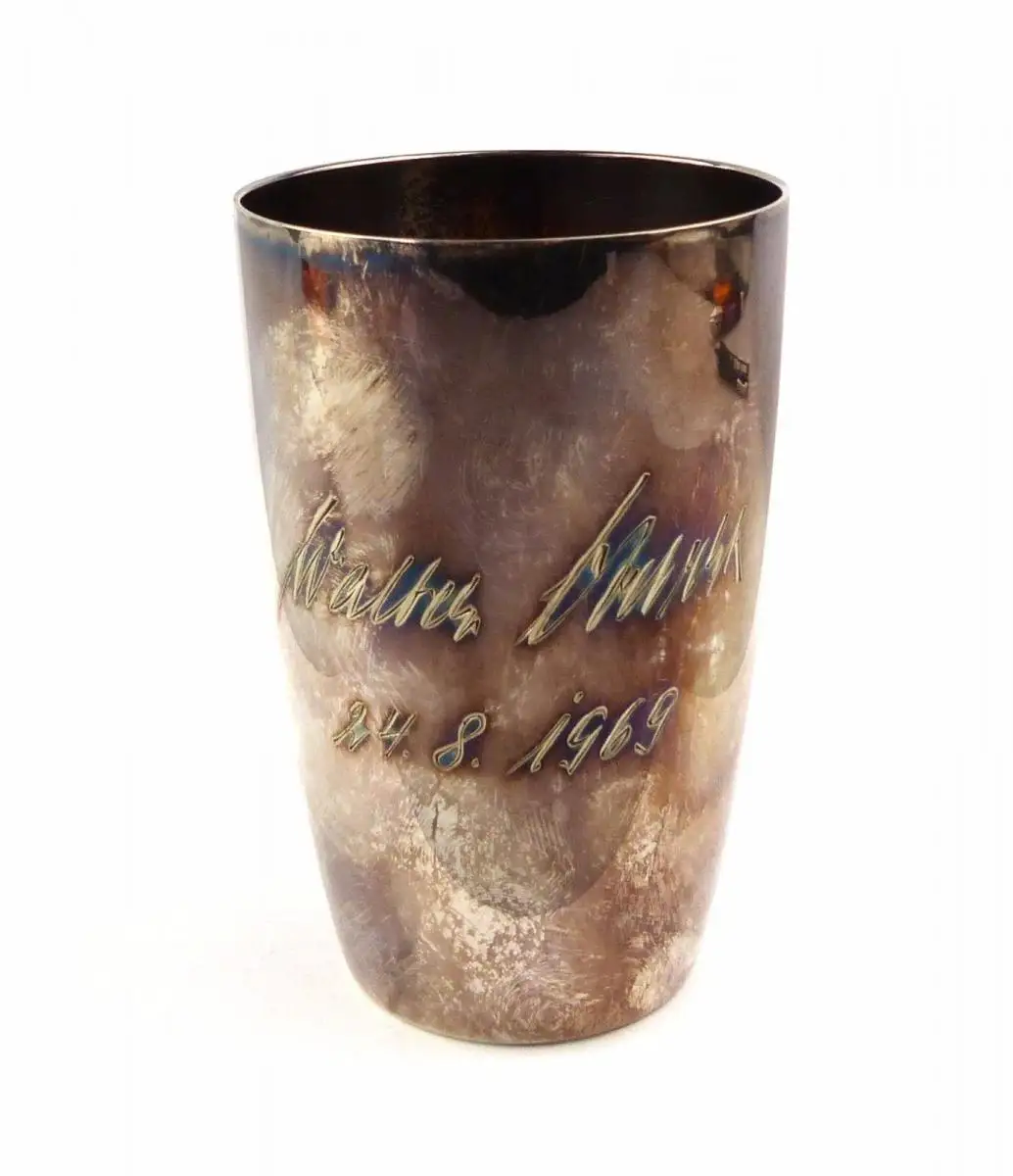 #e7051 Großer WTB 835 Silber Becher 24.8.1969 mit Gravur 0