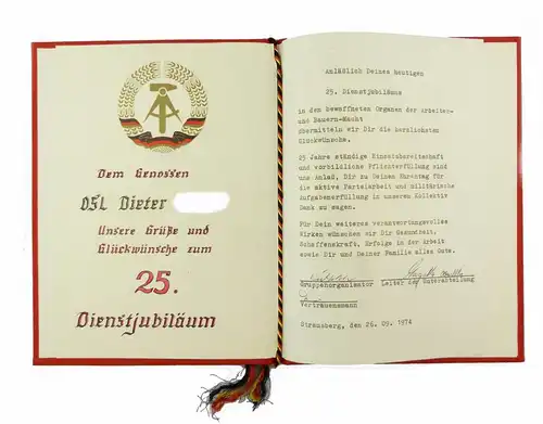 #e6996 Glückwünsche zum 25. Dienstjubiläum in den bewaffneten Organen 1974