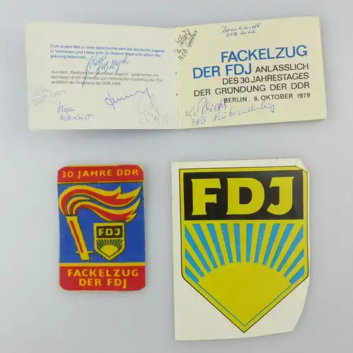 #e6943 Original altes Teilnehmerheft FDJ m. Unterschriften + Aufnäher + FDJ Bild
