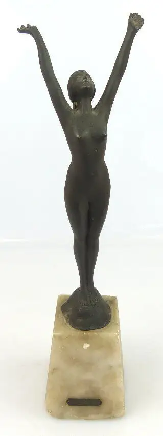 alte Jugendstil Bronze zum Andenken weiblicher Akt unsigniert (so091) 0