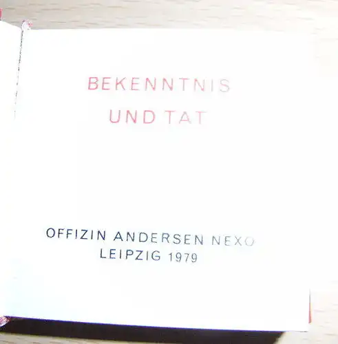 Minibuch Bekenntnis und Tat Leipzig 1979 Offizin Andersen Nexö bu0001