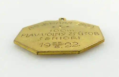 e11925 Goldfarbene Medaille erster Platz 100m Schwimmen AC Prosa 1922