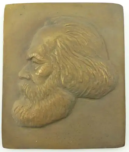 e12056 Original altes Bronze Relief Karl Marx in OVP
