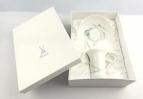 #e4041 Meissen Mokkatasse Wellenspiel Relief Waldflora 1. Wahl mit Geschenkbox