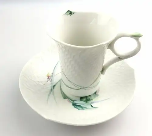 #e4041 Meissen Mokkatasse Wellenspiel Relief Waldflora 1. Wahl mit Geschenkbox