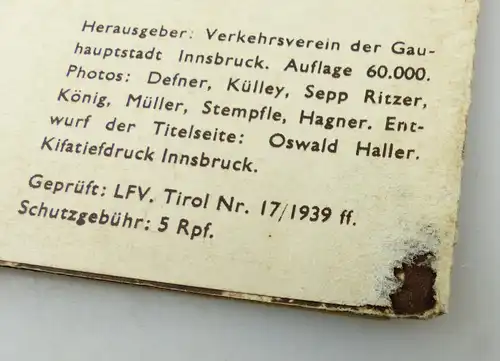 #e8283 Alte Reisebroschüre Innsbruck und seine Umgebung 1939 Tirol