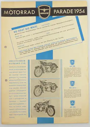 e11828 Original alter Prospekt Motorrad Parade 1954 Adler