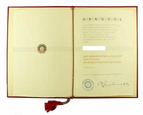 #e6746 Urkunde für Verdienstmedaille der Deutschen Demokratischen Republik 1959