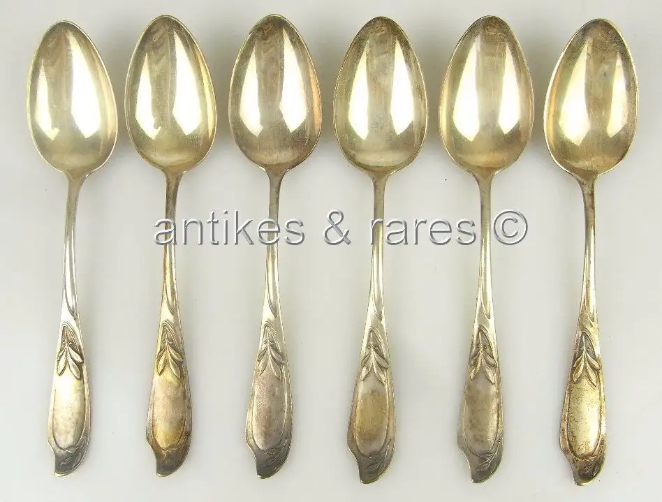 6 alte Jugendstil Kaffeelöffel in 800 (Ag) Silber, Koch & Bergfeld 1