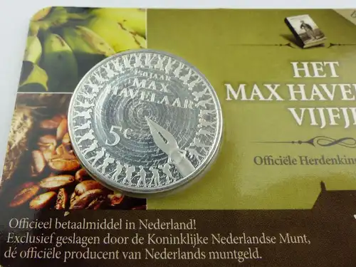 #e7389 5-Euro-Münze Niederlande 2010, 150 Jahre Max Havelaar mit Zertifikat