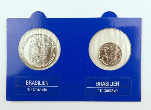 #e7387 2 Münzen aus Brasilien 10 Cruzados von 1988 und 10 Centavos von 1990