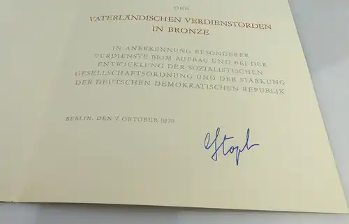 Urkunde: Vaterländischer Verdienstorden in Bronze, verliehen 1973, Orden1901