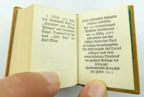 Minibuch : Wilhelm Liebknecht,Leipziger Hochverratsproßes,Leipzig 1976 /r611