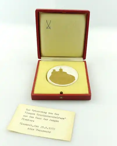 e12135 Meissen Medaille in OVP Ehrengeschenk Wartburg 1972 Brandschutzhelfer