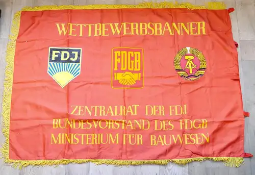 e12222 Seltene Fahne FDJ Zentrales Jugendobjekt Bestes Jugendkollektiv 127x180cm