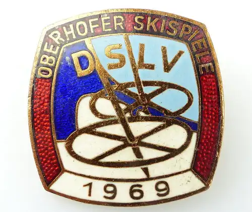#e2044 Emailliertes Abzeichen DDR 1969 Oberhofer Skispiele DSLV bronzefarben