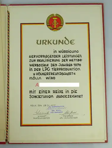 4 Urkunden: SED Ehrenurkunde 25jährige Treue, Medaille ausgezeichnete, Orden2002