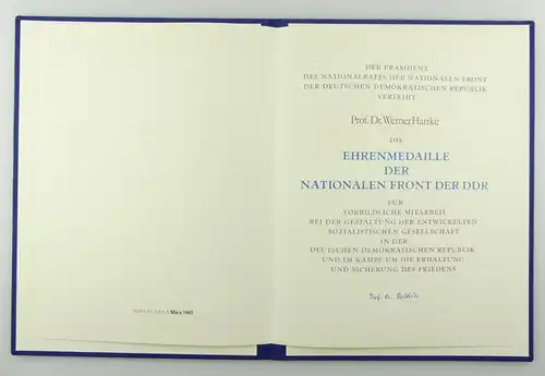 e12356 Urkunde für Ehrenmedaille der Nationalen Front der DDR Berlin 1982