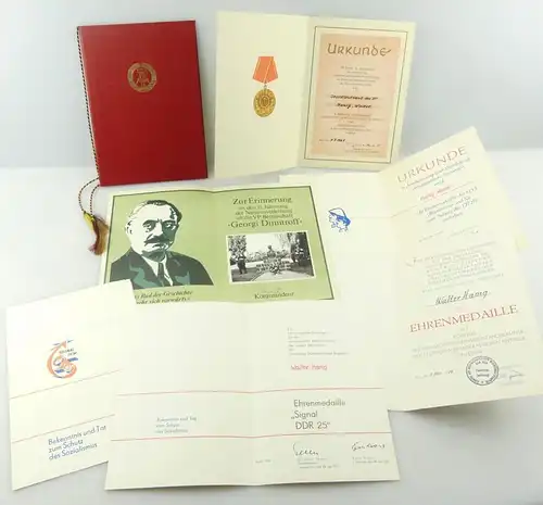 e12348 Urkunden Oberstleutnant Signal DDR 25 Ehrenmedaille FDJ treue Dienste MdI