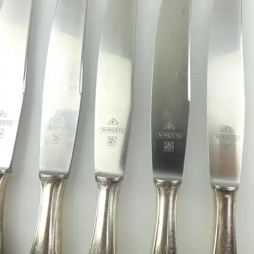 e12370 6 große WMF Messer mit versilberten Griffen 100er Auflage Nirosta Klingen