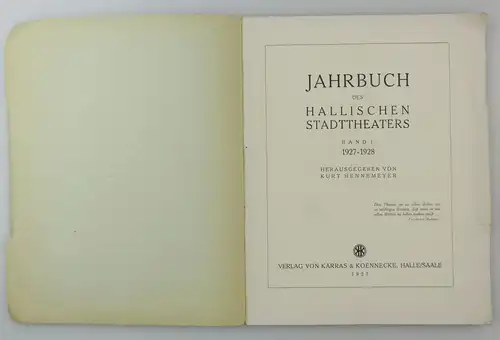 #e8094 Jahrbuch des hallischen Stadt-Theaters 1927/1928 Band I Kurt Hennemeyer