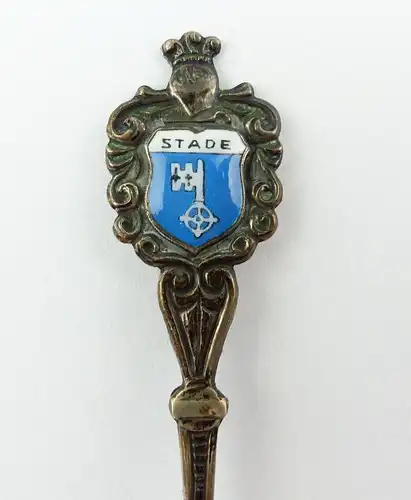 e9778 Andenkenlöffel Sammlerlöffel 800 Silber mit Emaille Wappen Stade