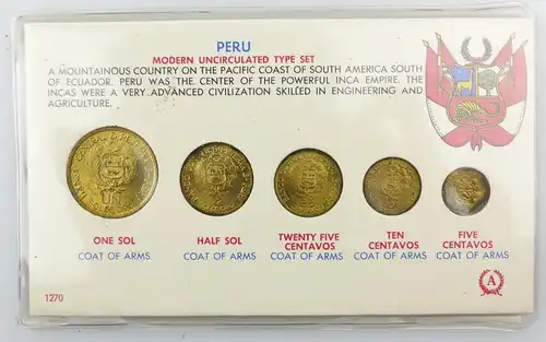 #e8949 1 Kursmünzensatz aus Peru von 1965 (one sol - five centavos) Südamerika