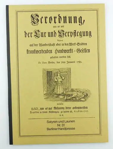 #e5740 Altes Buch: Berliner Handpresse Nr. 31 Verordnung der Kur & Verpflegung..