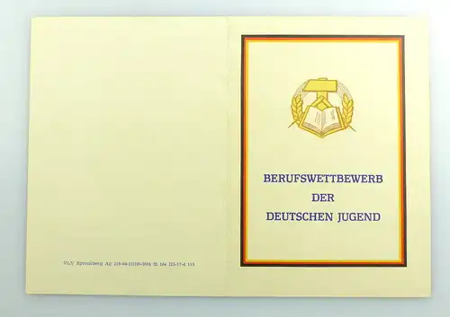 #e3406 Urkunde für Medaille in Bronze FDJ DDR Berufswettbewerb, 1964 verliehen