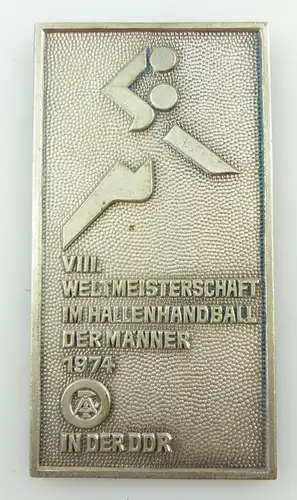 #e3389 Alte DDR Plakette VIII. Weltmeisterschaft im Hallenhandball 1974