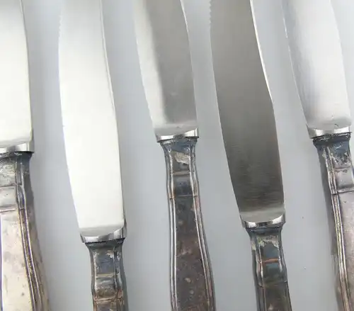 e12306 6 Messer mit versilberten Griffen 90er Silberauflage
