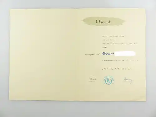 #e7648 Seltene Urkunde zur Ehrennadel aus Nachlass des Zentrag Generaldirektors