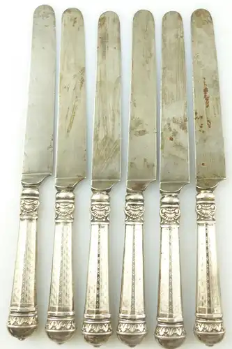 e11049 6 sehr alte Dessertmesser mit Griffen aus Silber sehr dekorativ