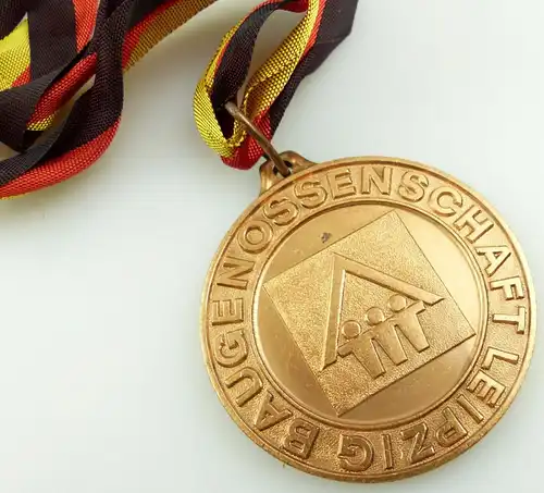 e12043 Original alte Bronzemedaille Sportfest Baugenossenschaft Leipzig in OVP