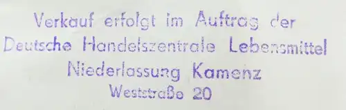 e11660 DDR Stempel Verkauf erfolgt im Auftrag Handelzentrale Lebensmittel Kamenz