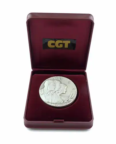 #e7814 Original alte französische Medaille mit Etui CGT Camarade...