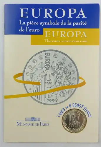 #e7713 6,556957 Francs Europa 1999 Welcome Euro! Euro Wechsel Münze