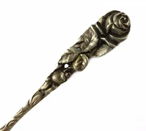 e6893 Original alter Jugendstil Mokkalöffel aus 800 (Ag) Silber mit Rose