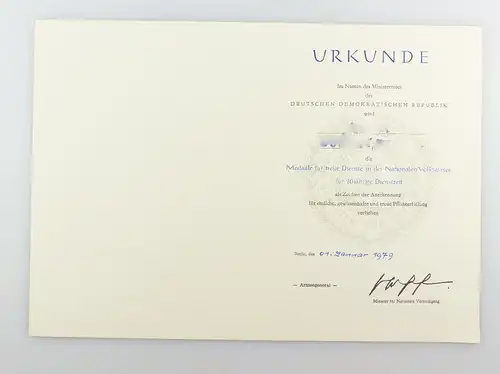 #e3421 DDR Urkunde für treue Dienste in der NVA für 20 jährige Dienstzeit 1979