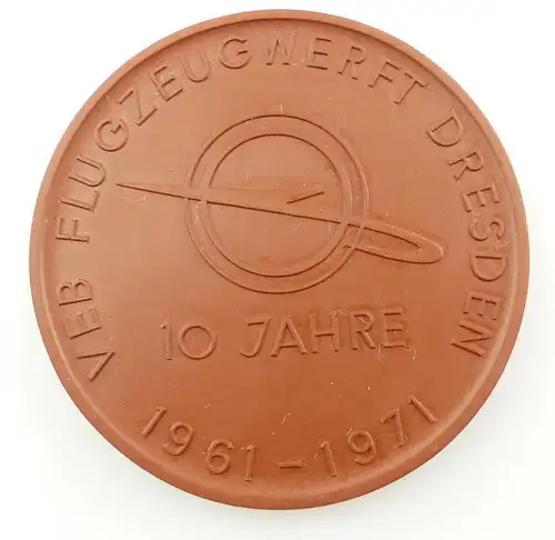 #e3362 Meissen Medaille 10 Jahre VEB Flugzeugwerft Dresden Zwinger 1961 - 1971